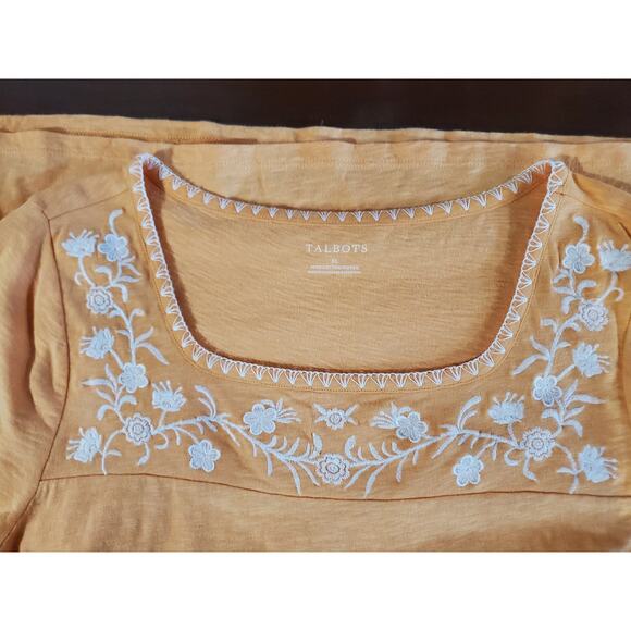 Talbots Embroidered Floral Square Neck Short Sleeve Top Size XL Slub Knit Cotton - Picture 7 of 11